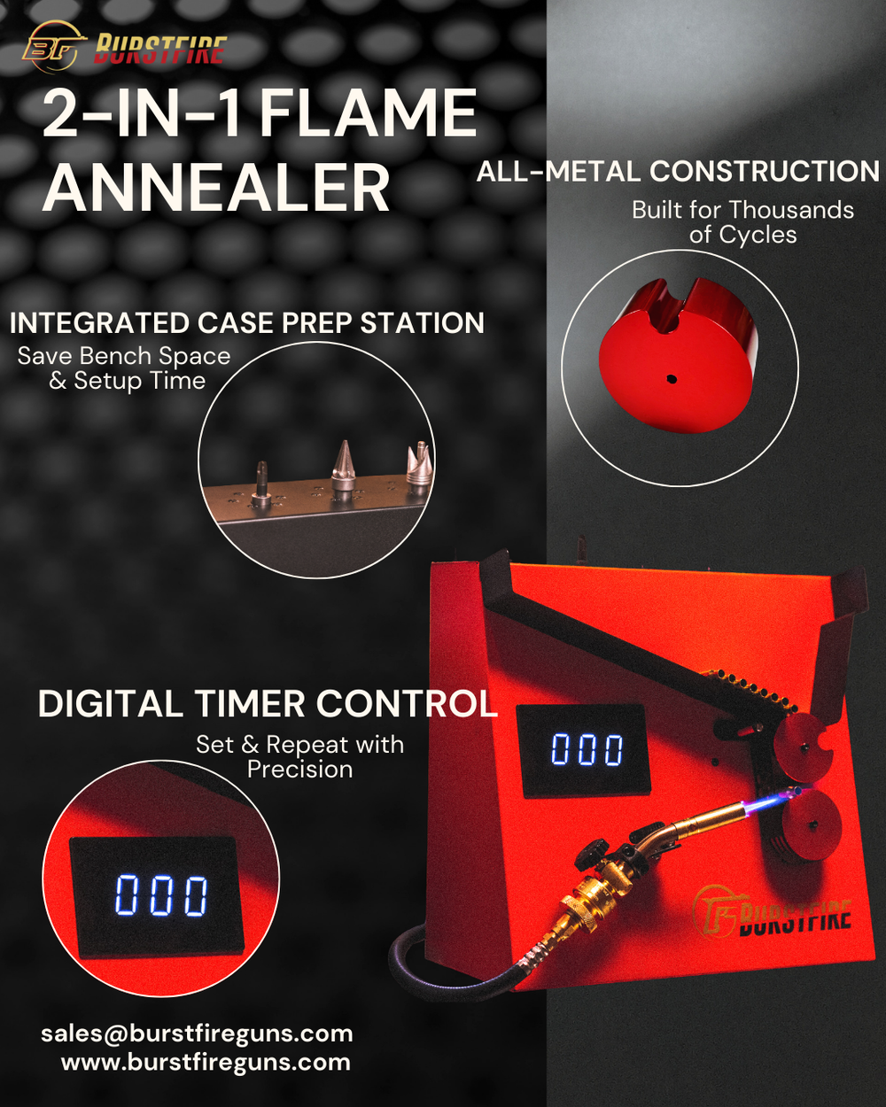 🔥Burstfire - 2 in 1 - Brass Case Torch Annealer & Case Prep Center🔥